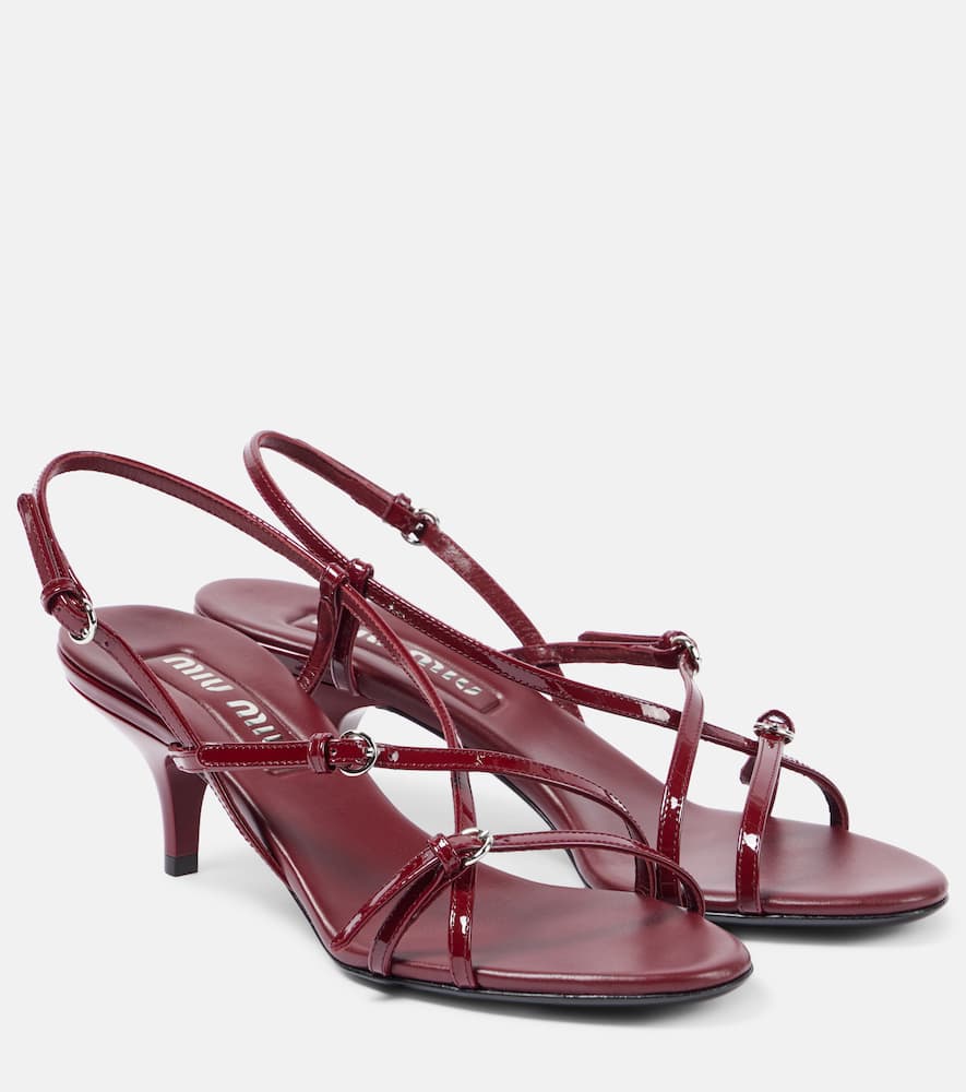 Miu Miu Vernice Strappy Leather Slingback Sandals In Black