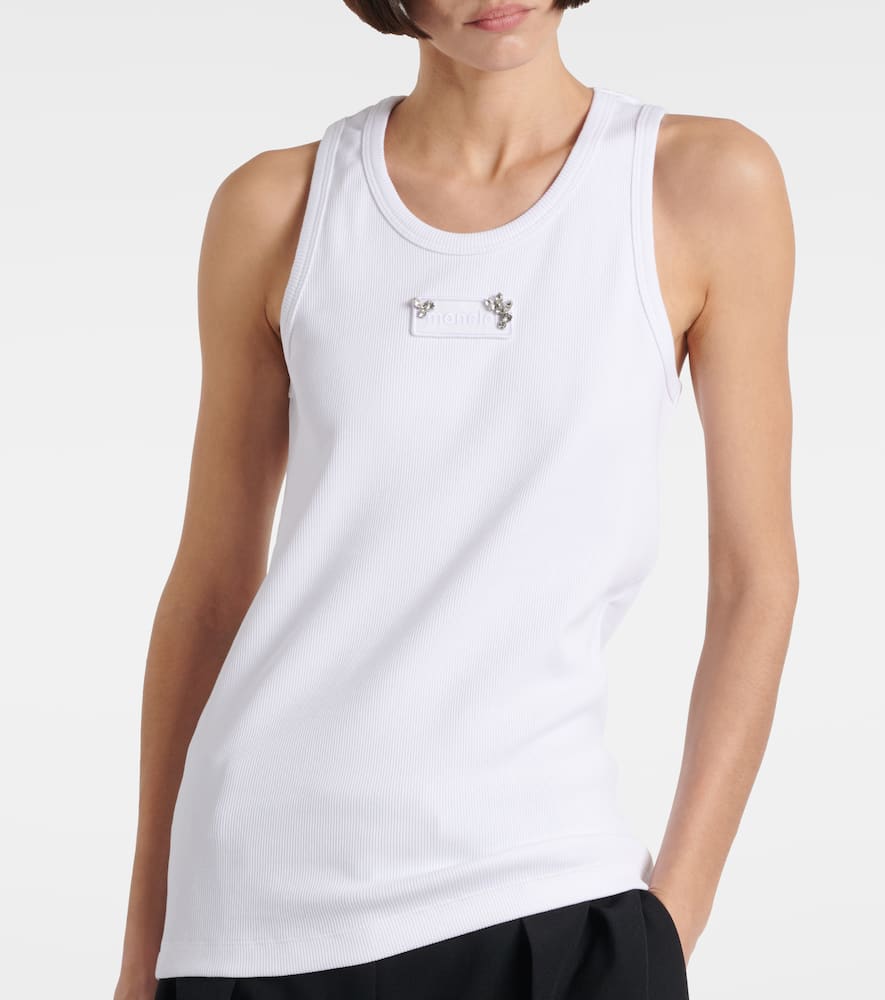Moncler Beaded Embroidery Cotton Blend Tank Top In White