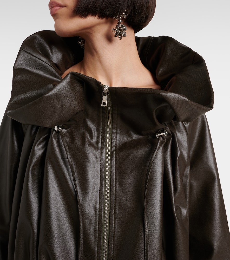 Dries Van Noten Voly Ruffle-collar Waxed Zip Jacket In Green