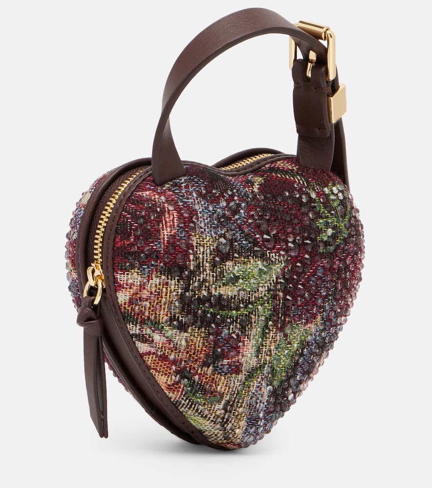 Ganni Nano Heart Mini Embellished Tote Bag In Burgundy