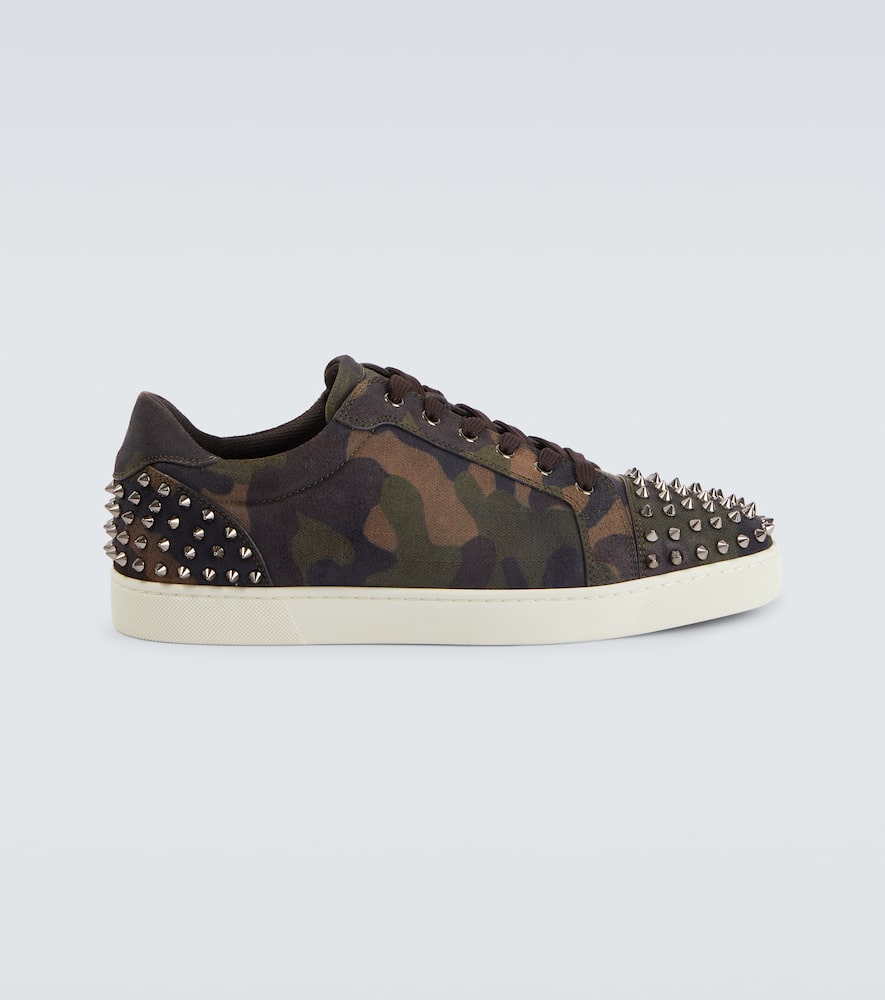 Christian Louboutin Seavaste Camouflage Spiked Suede Sneakers In Green