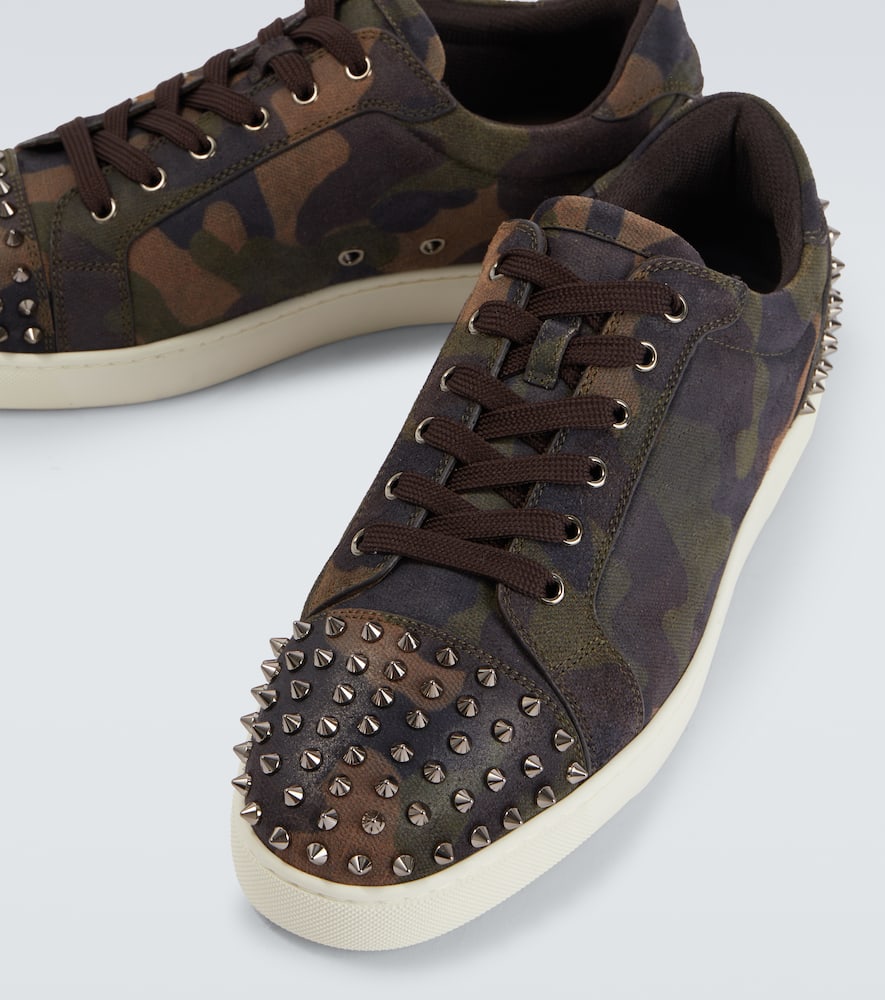 Christian Louboutin Seavaste Camouflage Spiked Suede Sneakers In Green