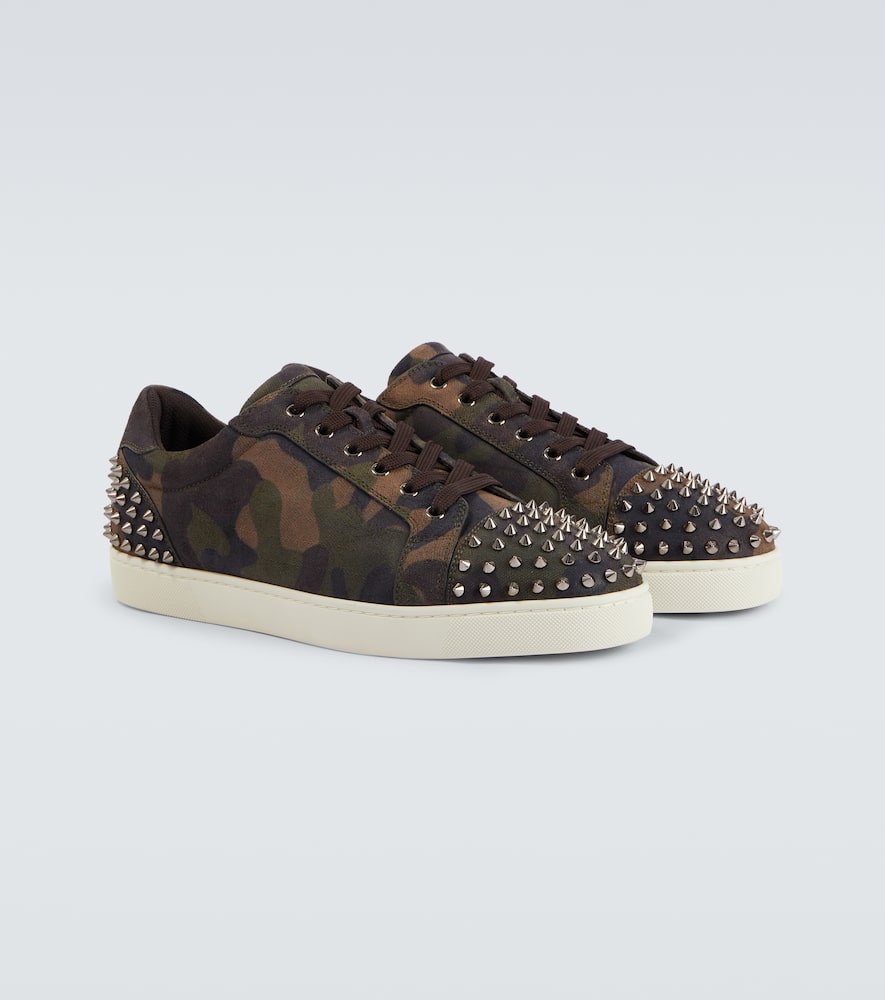 Christian Louboutin Seavaste Camouflage Spiked Suede Sneakers In Green