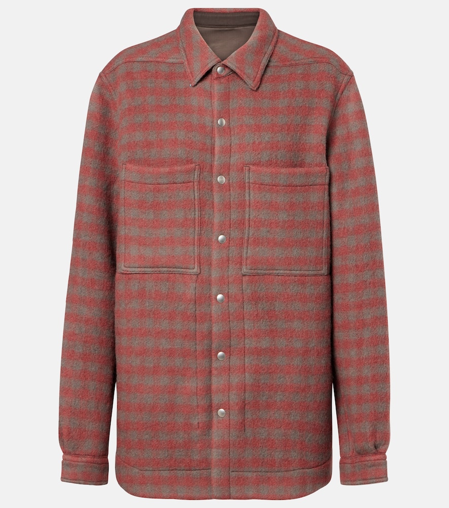 Rick Owens Checked Virgin Wool Overshirt In Burgundy
