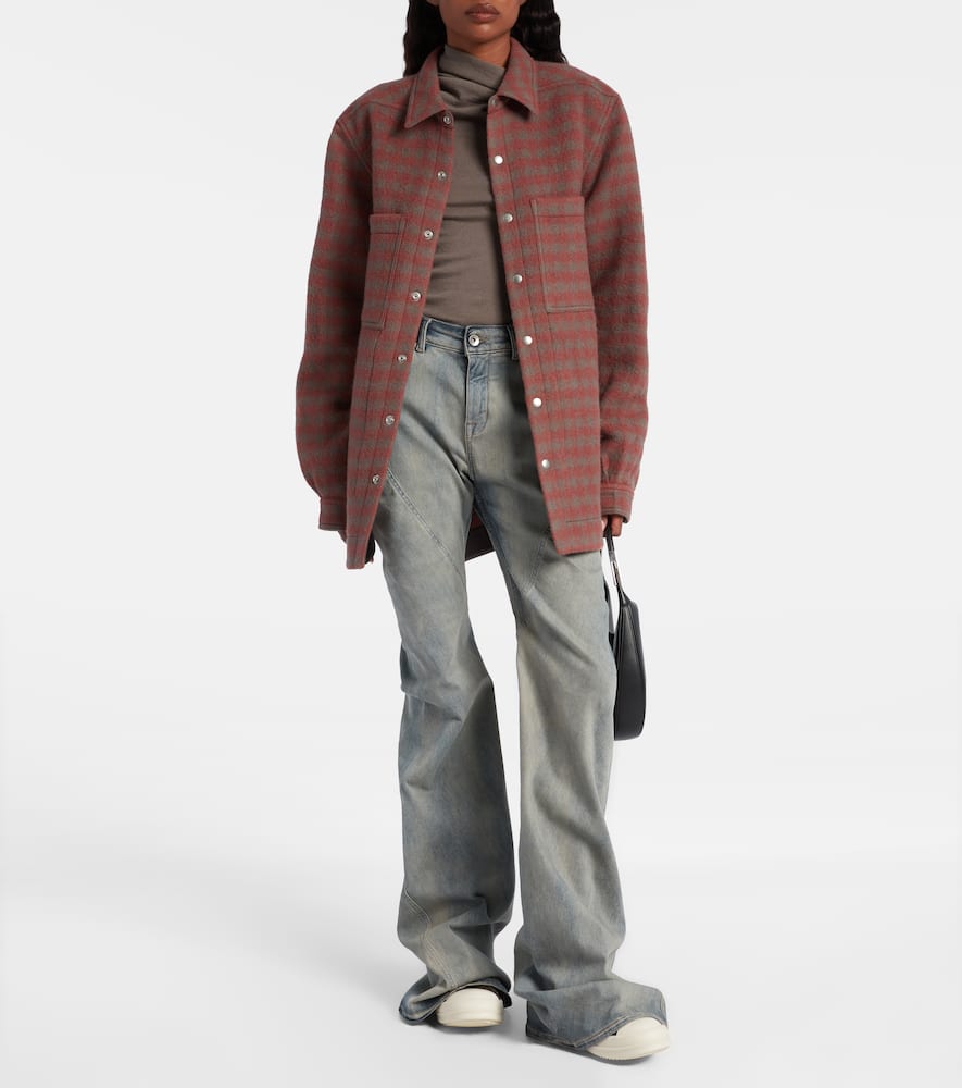 Rick Owens Checked Virgin Wool Overshirt In Burgundy