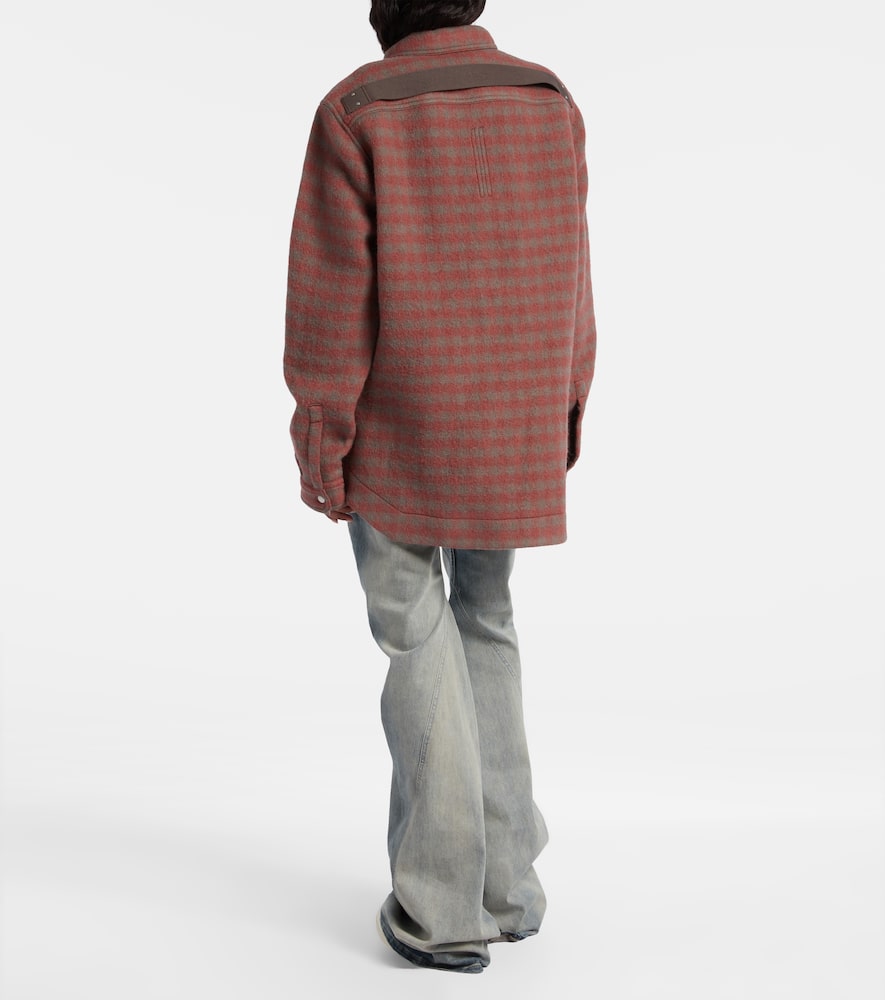 Rick Owens Checked Virgin Wool Overshirt In Burgundy