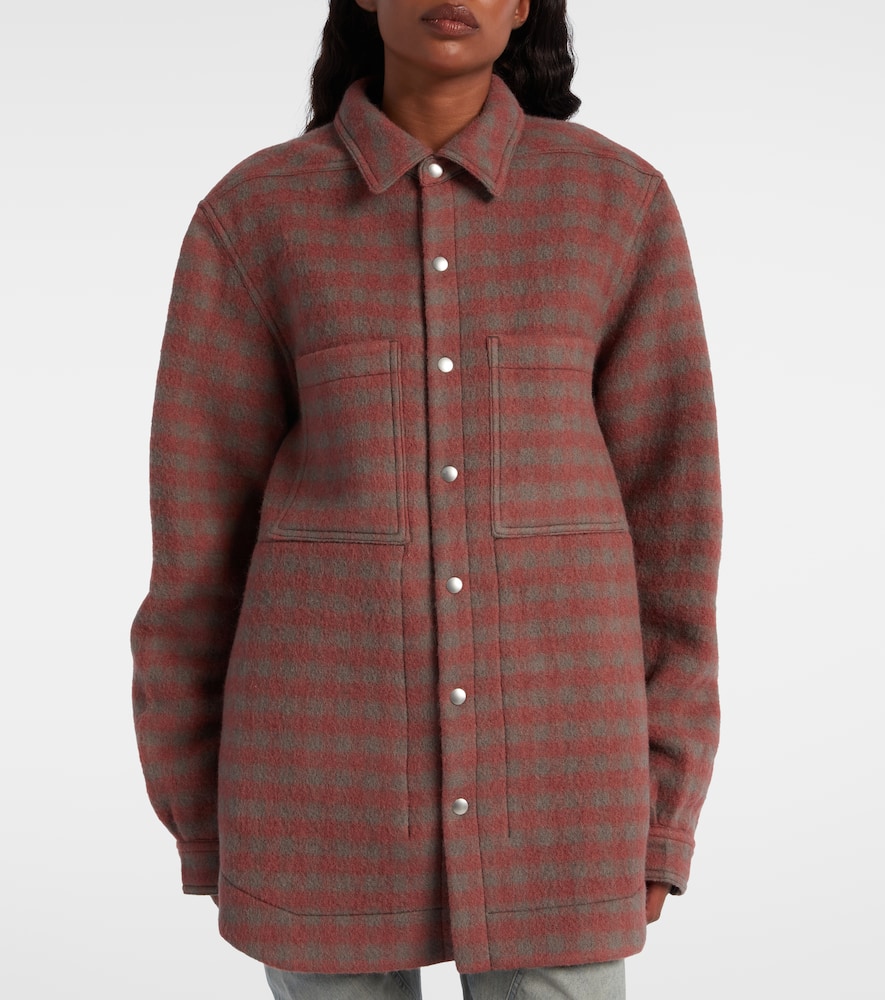 Rick Owens Checked Virgin Wool Overshirt In Burgundy