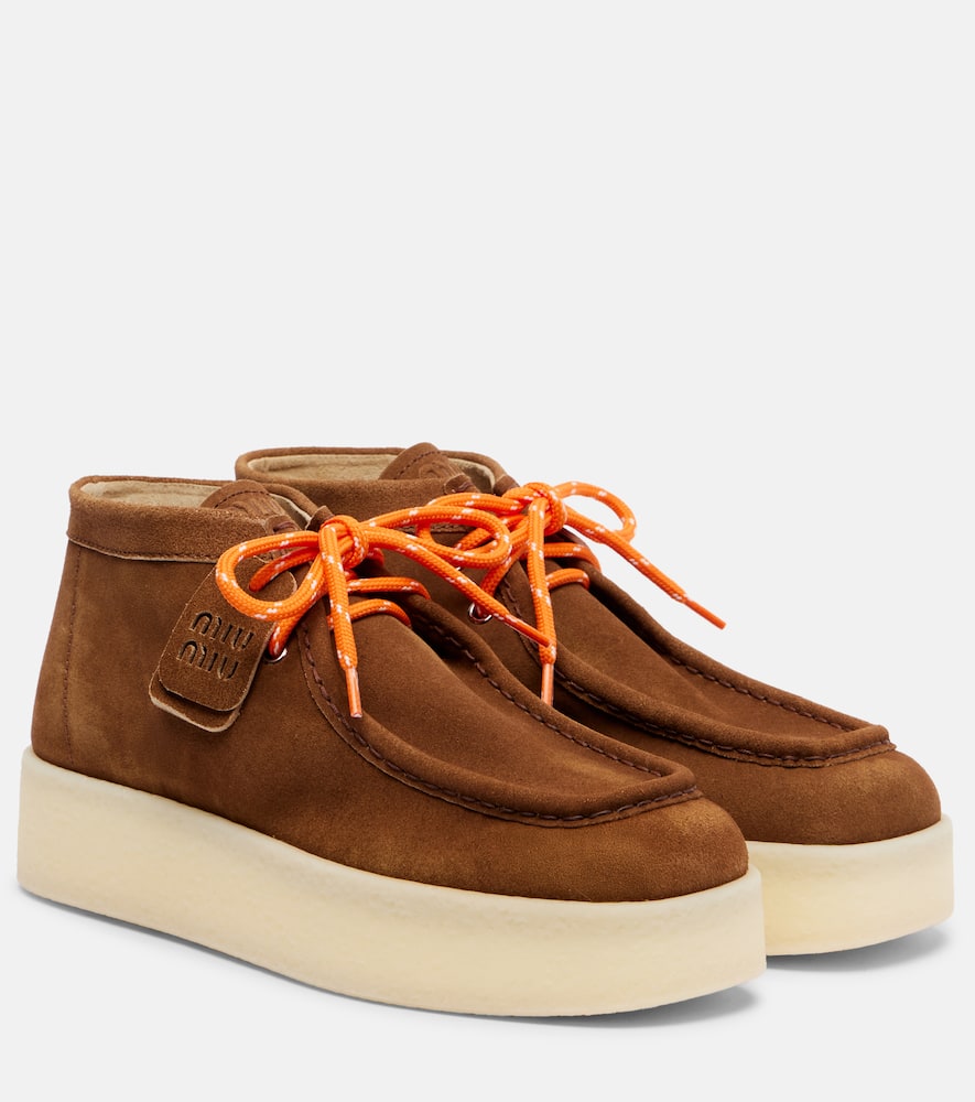 Miu Miu Suede Platform Ankle Boots In Brown