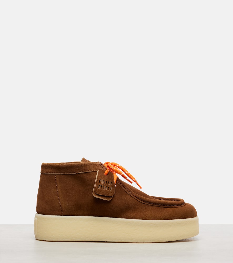 Miu Miu Suede Platform Ankle Boots In Brown