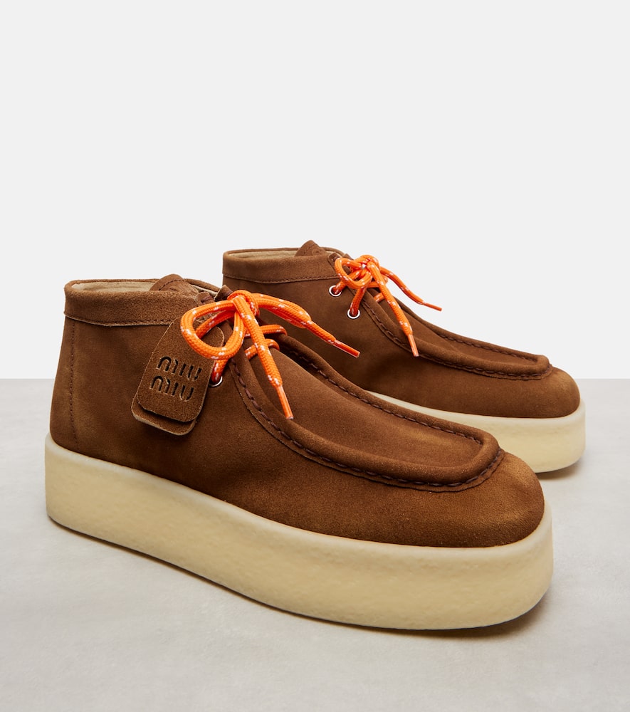 Miu Miu Suede Platform Ankle Boots In Brown