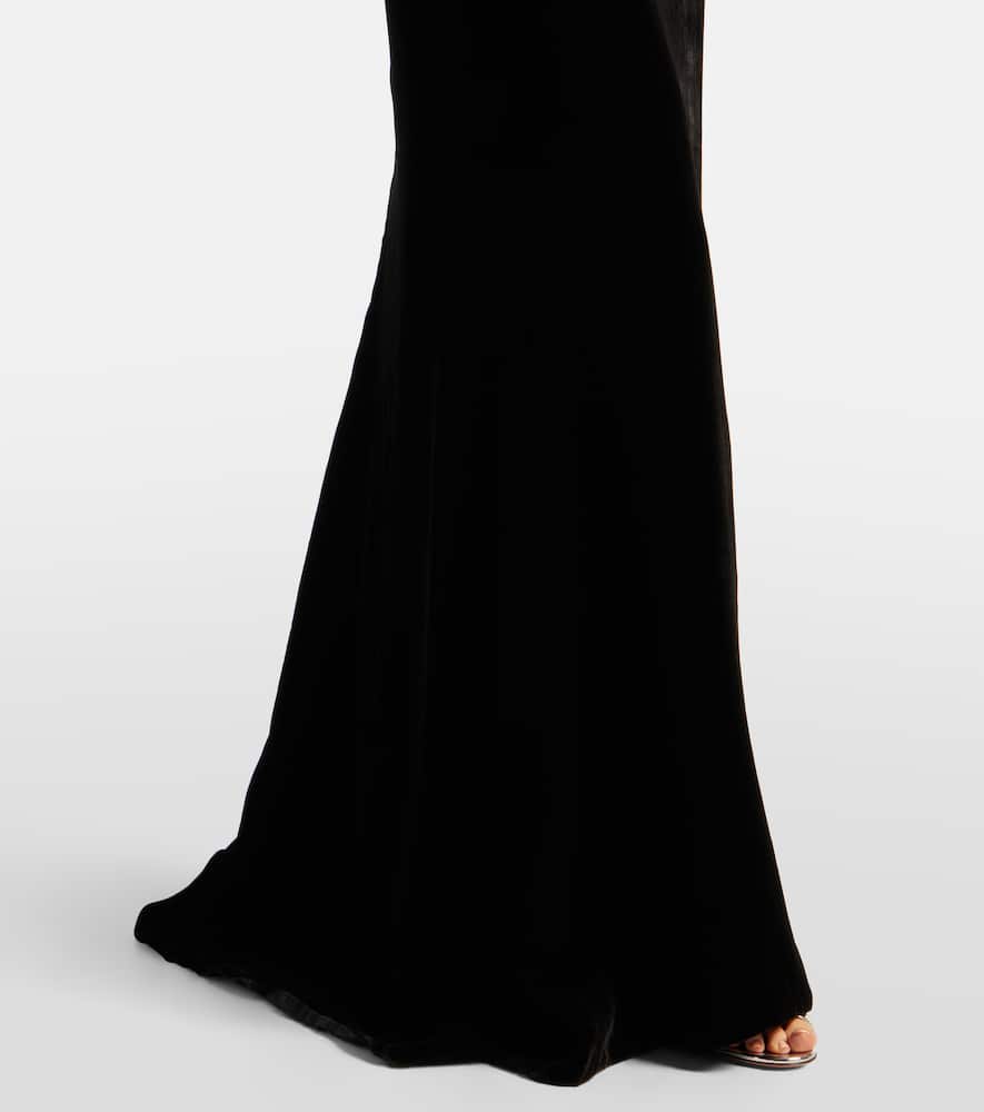 Costarellos Serisa Embellished Lace-trimmed Velvet Gown In Black