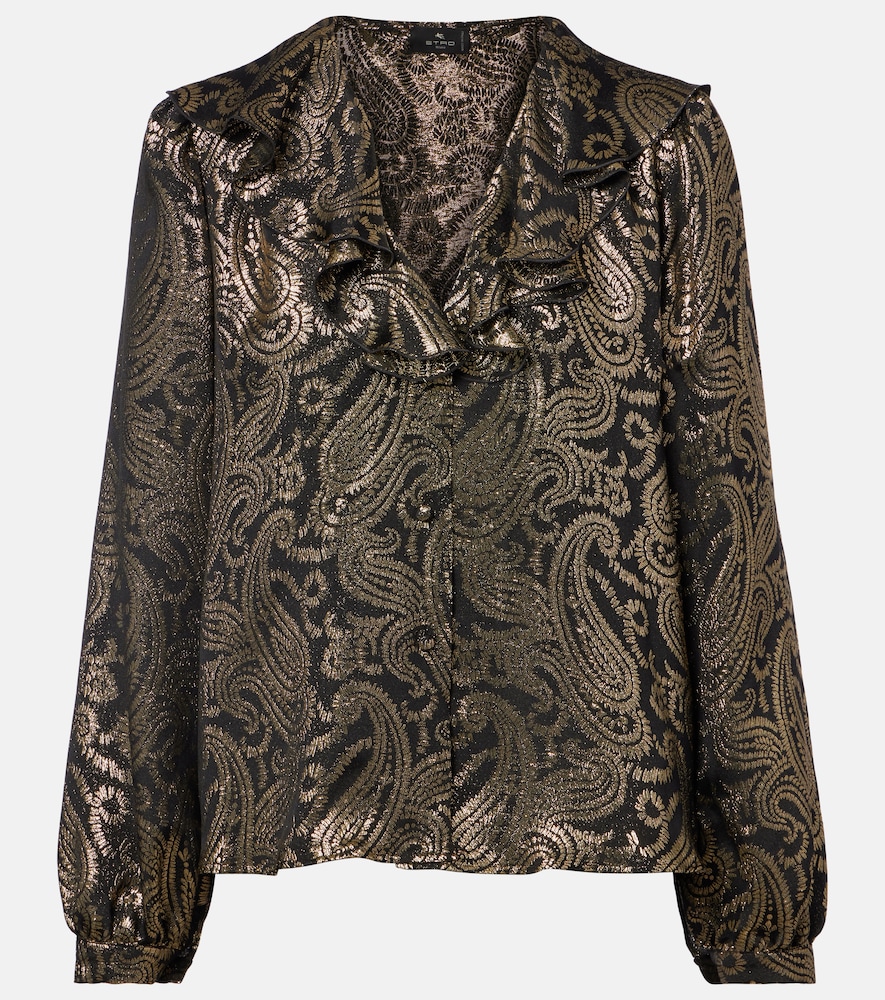 Etro Women's Gold Paisley Ruffled Silk-Blend Blouse UK Size 14 - Mytheresa