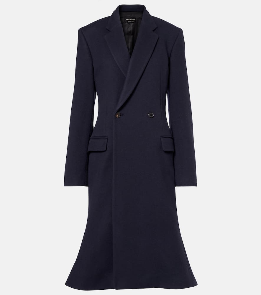 Balenciaga Women Godet Midi Double-breasted Wool Coat In Blue