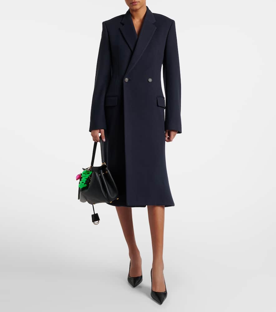 Balenciaga Women Godet Midi Double-breasted Wool Coat In Blue