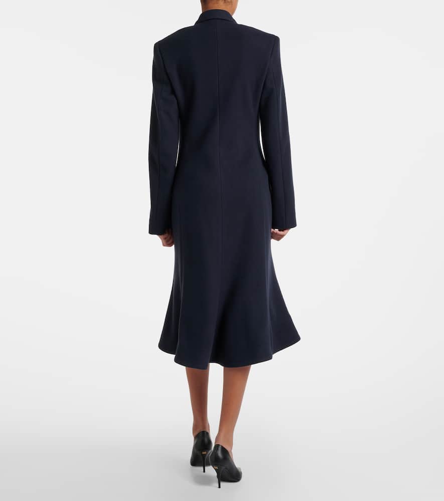 Balenciaga Women Godet Midi Double-breasted Wool Coat In Blue