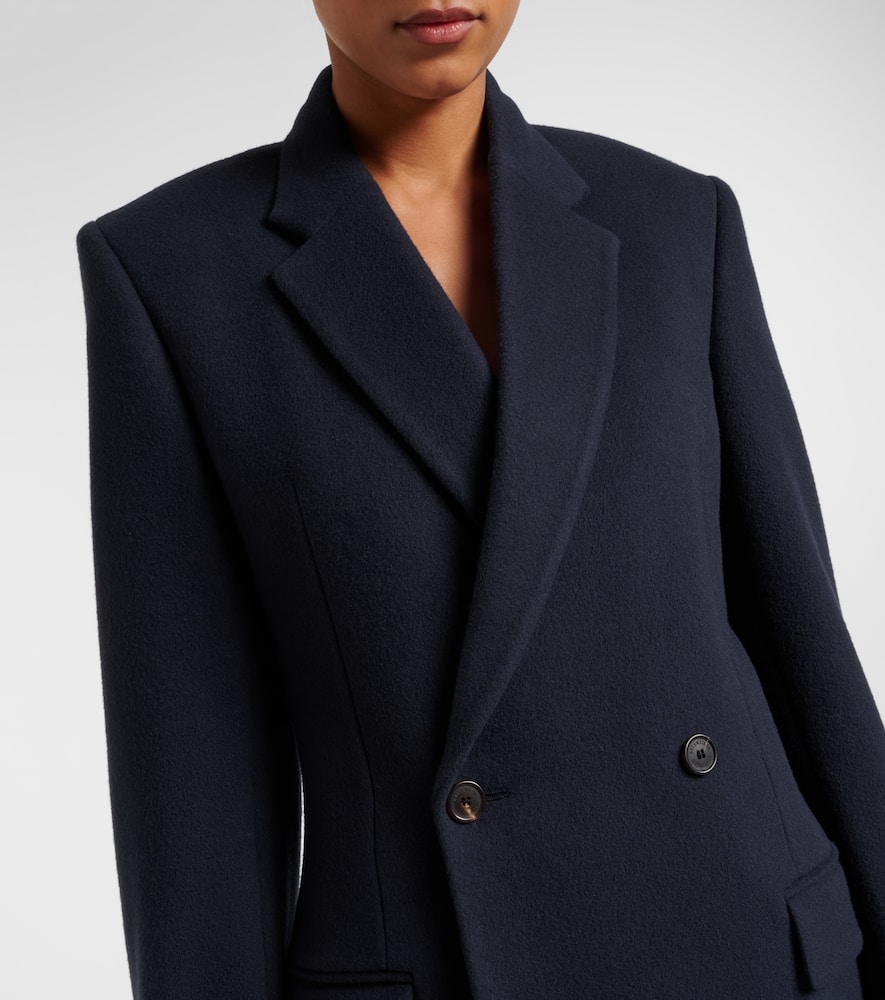 Balenciaga Women Godet Midi Double-breasted Wool Coat In Blue