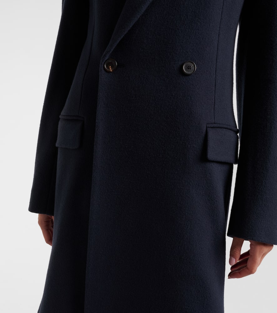 Balenciaga Women Godet Midi Double-breasted Wool Coat In Blue