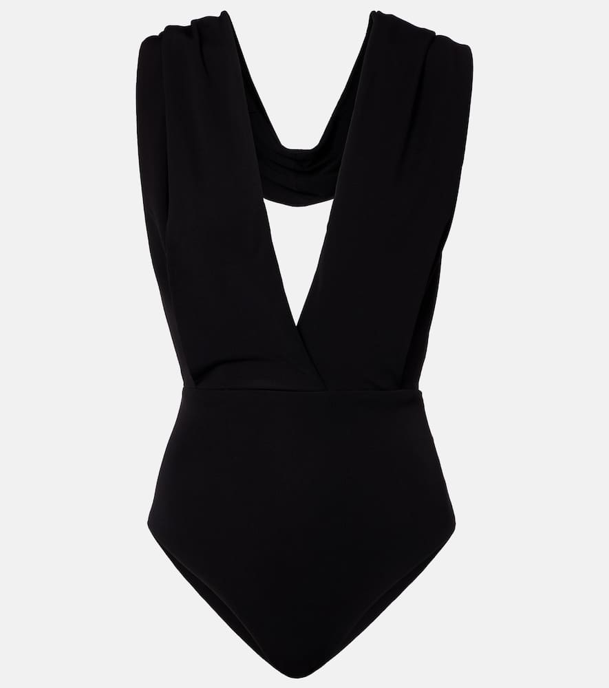 Balmain Hooded Jersey Bodysuit In Black