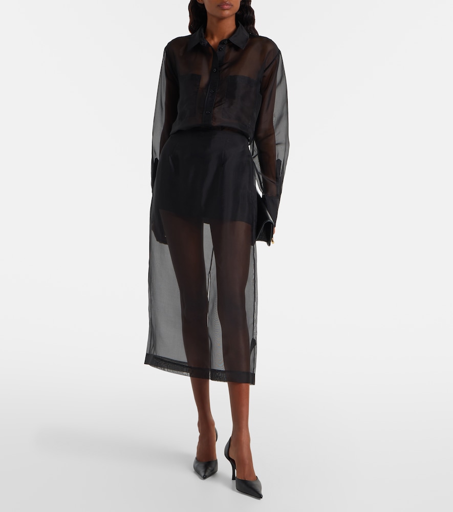 Frame High-rise silk organza midi skirt