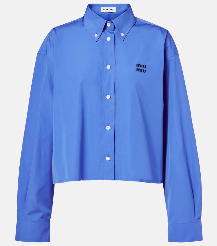 Miu Miu Cropped Cotton Poplin Shirt In Blue