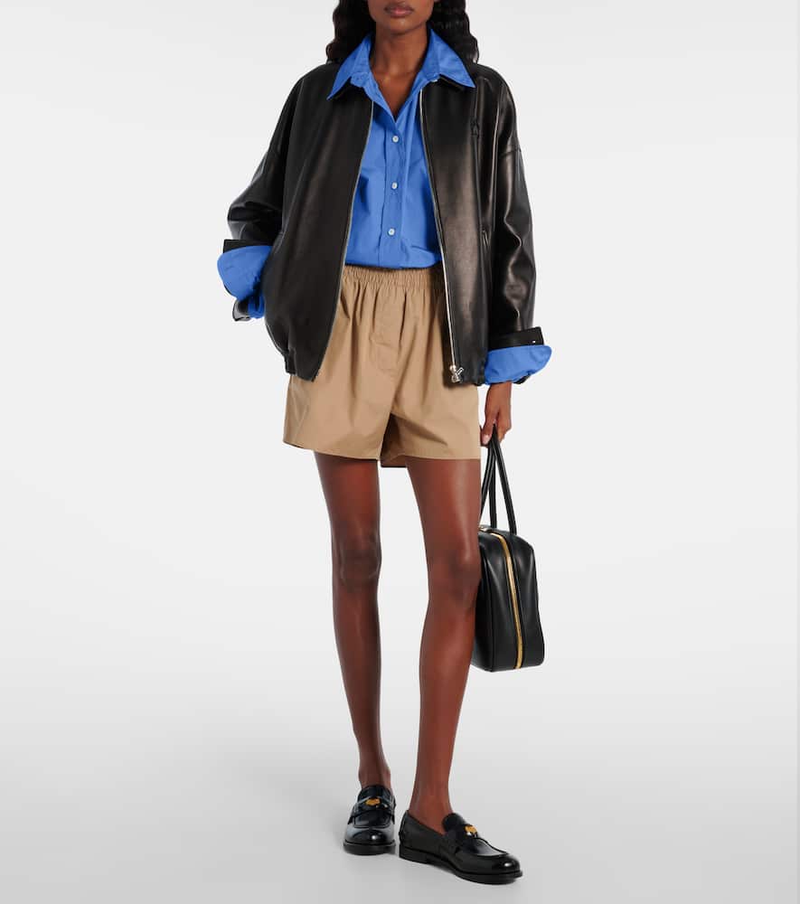 Miu Miu Cropped Cotton Poplin Shirt In Blue