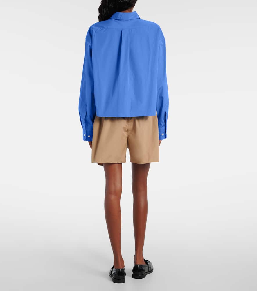 Miu Miu Cropped Cotton Poplin Shirt In Blue