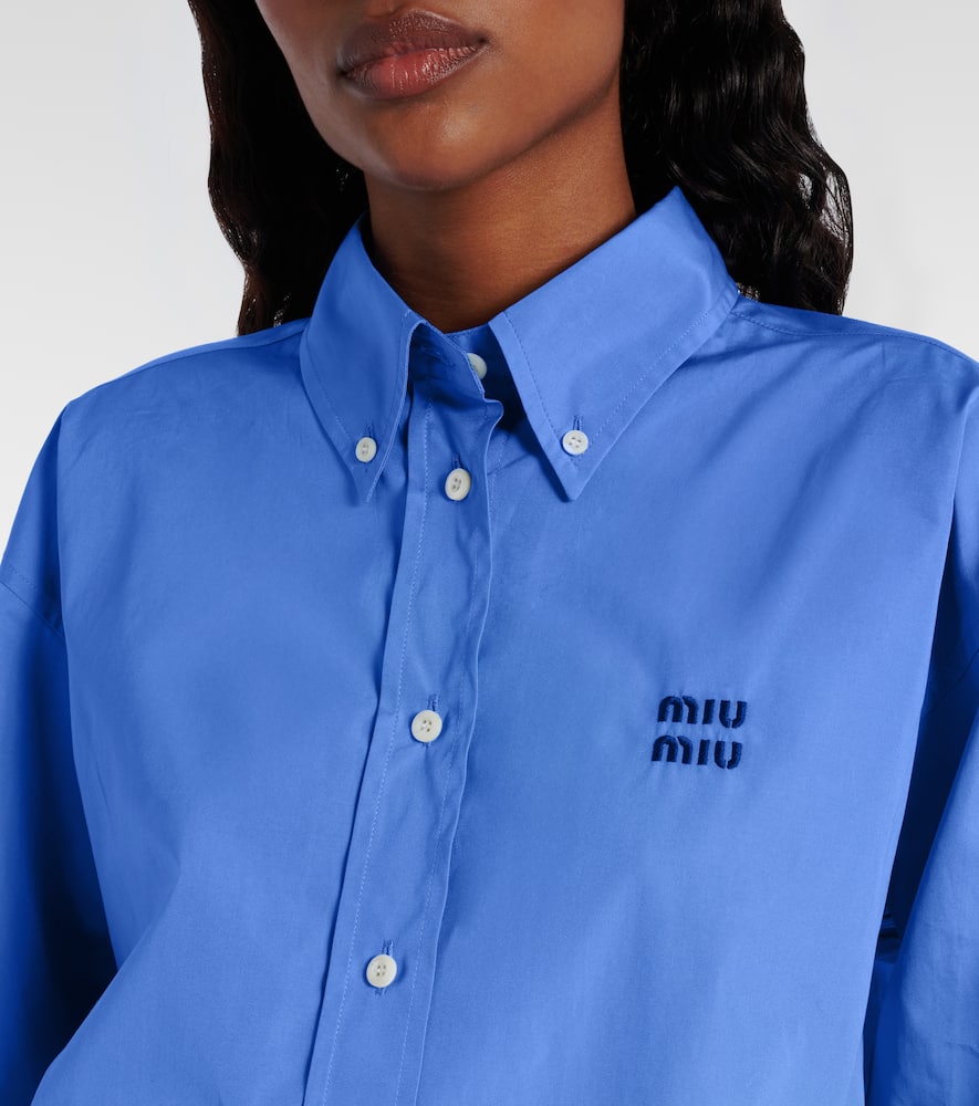 Miu Miu Cropped Cotton Poplin Shirt In Blue