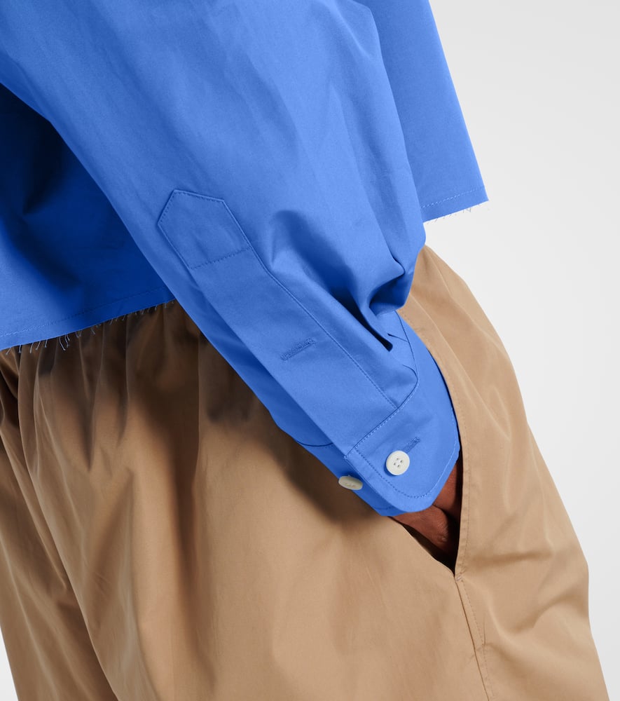 Miu Miu Cropped Cotton Poplin Shirt In Blue