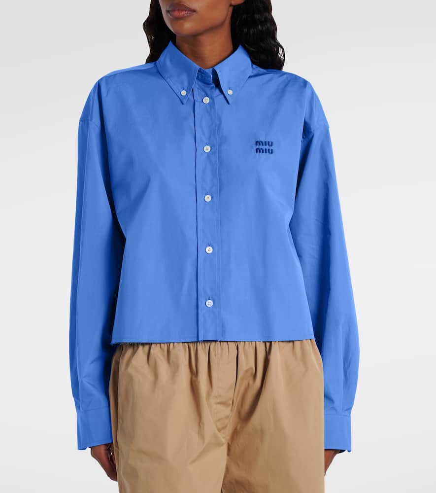 Miu Miu Cropped Cotton Poplin Shirt In Blue