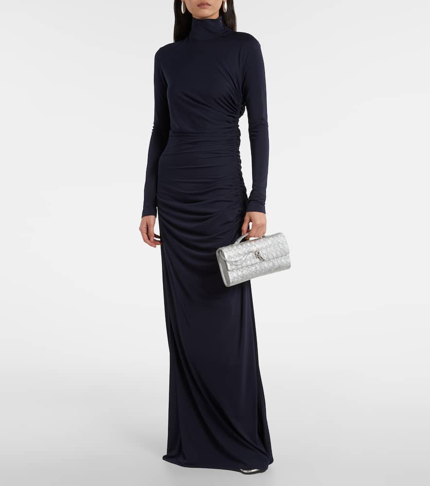 Bottega Veneta Andiamo Intrecciato Metallic Leather Clutch In Silver