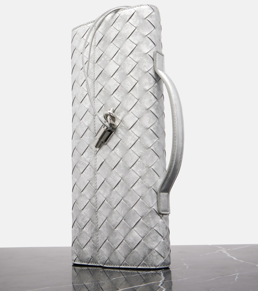 Bottega Veneta Andiamo Intrecciato Metallic Leather Clutch In Silver