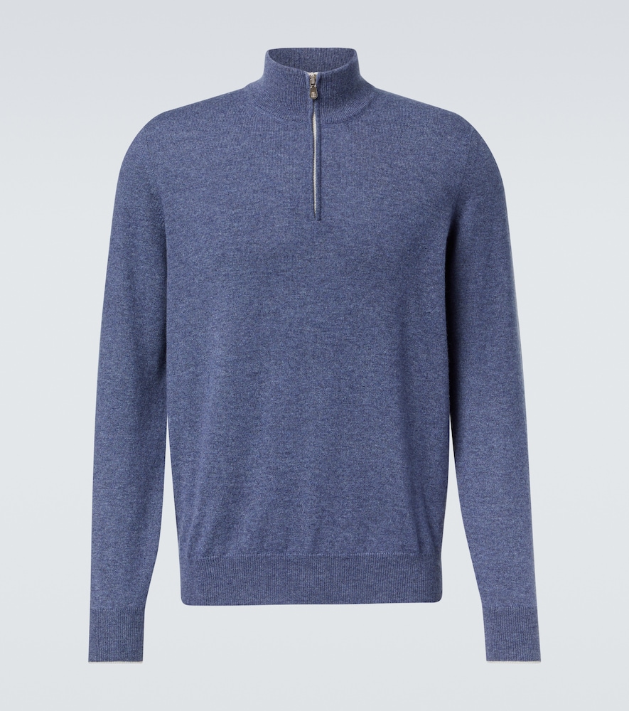 Brunello Cucinelli Men's Blue Cashmere Half-Zip Sweater UK Size 38 - Mytheresa