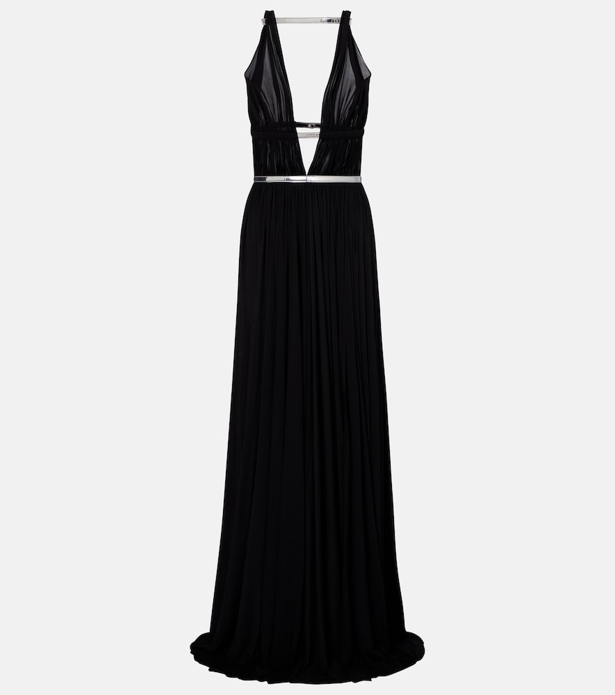 Alaia Alaïa Leather-trimmed draped gown