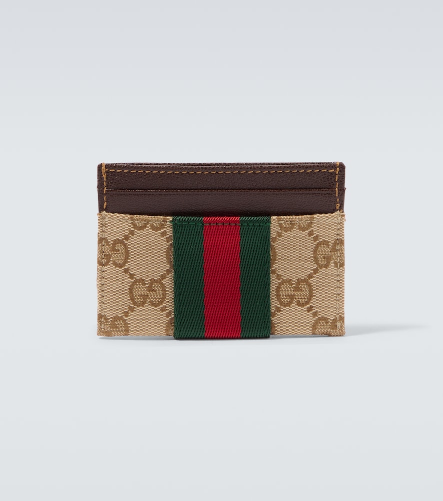Gucci Men's Beige Gg Canvas Web Stripe Card Holder