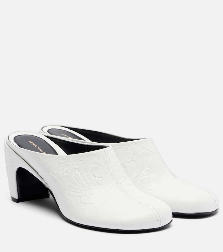 Dries Van Noten Women's White 65 Debossed Leather Mules UK Size 5.5 - Mytheresa