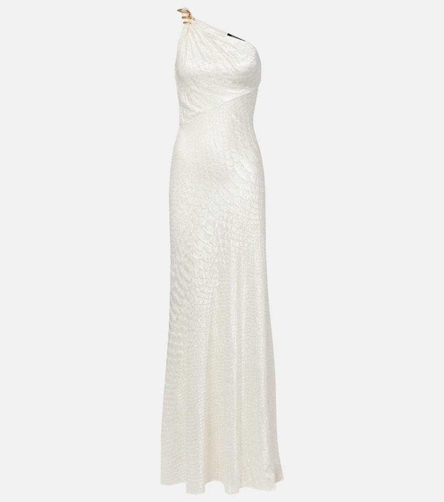 One-Shoulder-Robe mit Schlangen-Print