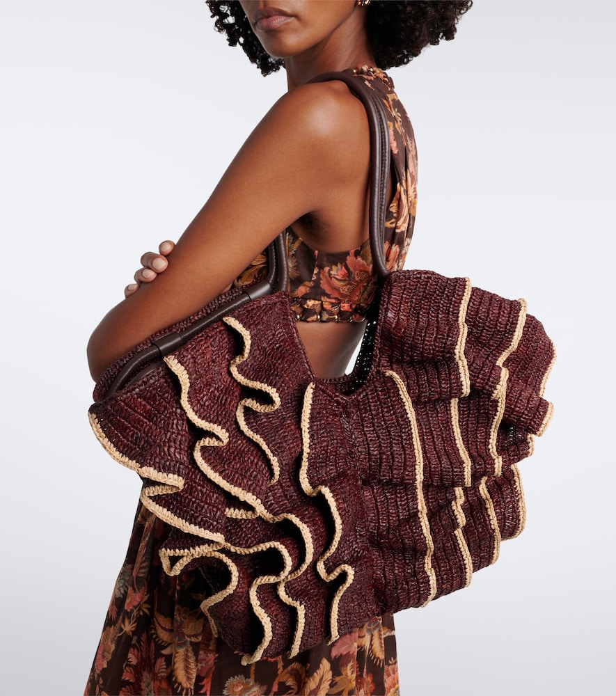 Goldentime Medium Ruffled Raffia Tote Bag
