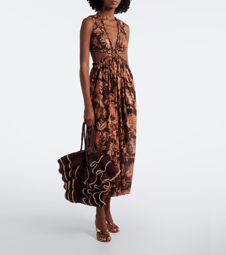Goldentime Medium Ruffled Raffia Tote Bag