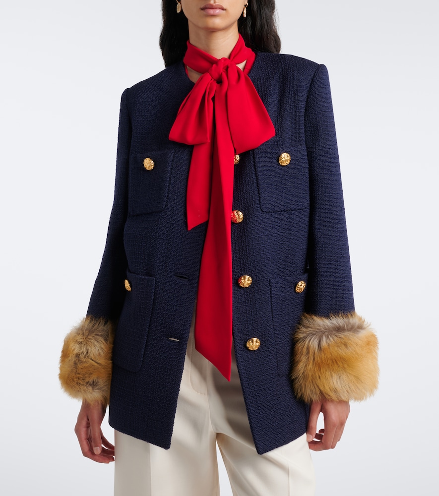 Garavani Shearling-Trimmed Wool-Blend Tweed Jacket