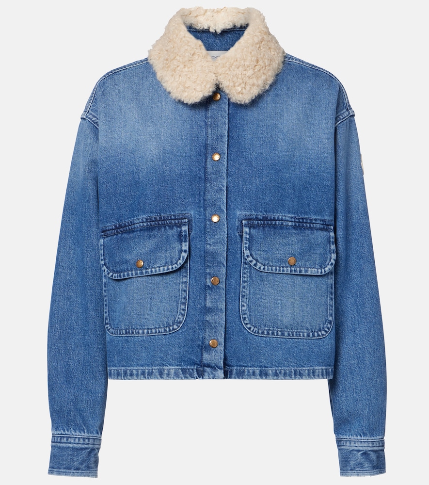 Moncler Women's Blue Teddy-Trimmed Denim Shirt UK Size 10 - Mytheresa
