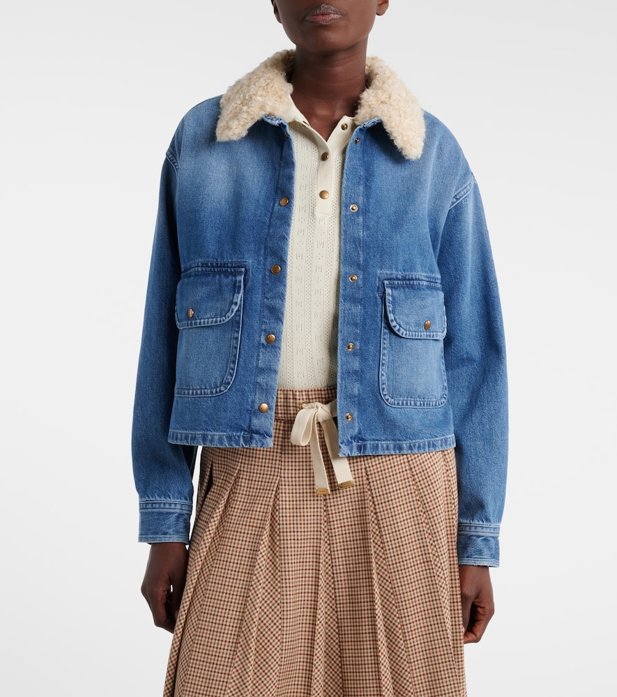 Moncler Teddy-trimmed denim shirt