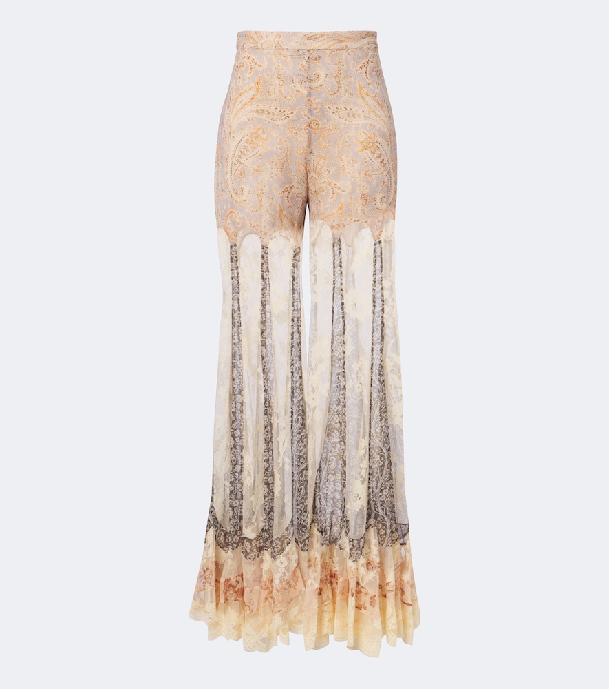 Zimmermann Valiant Paneled Silk And Lace Wide-leg Pants In Multicoloured