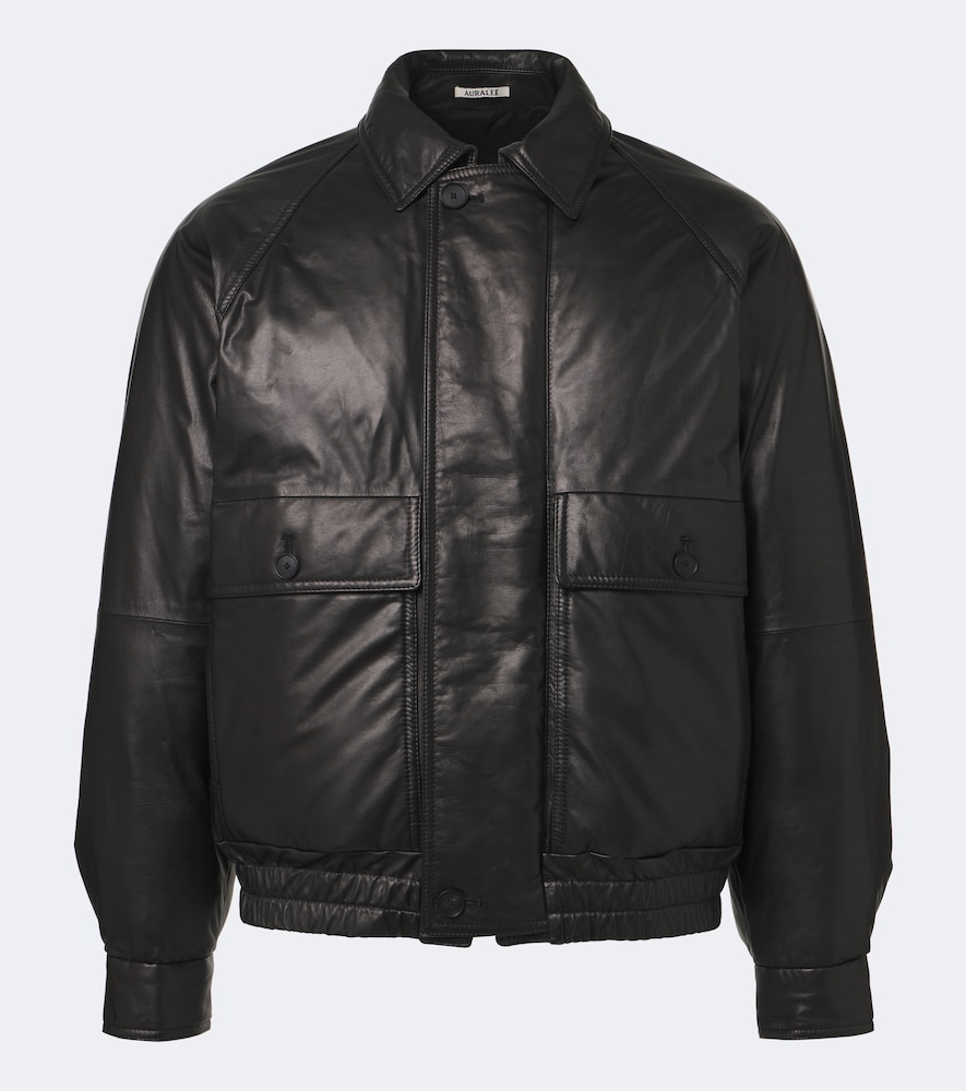 Auralee Leather Down Jacket In Black
