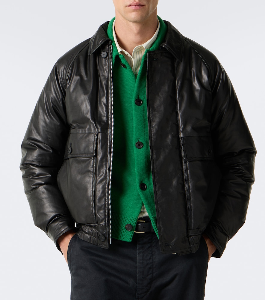 Auralee Leather Down Jacket In Black