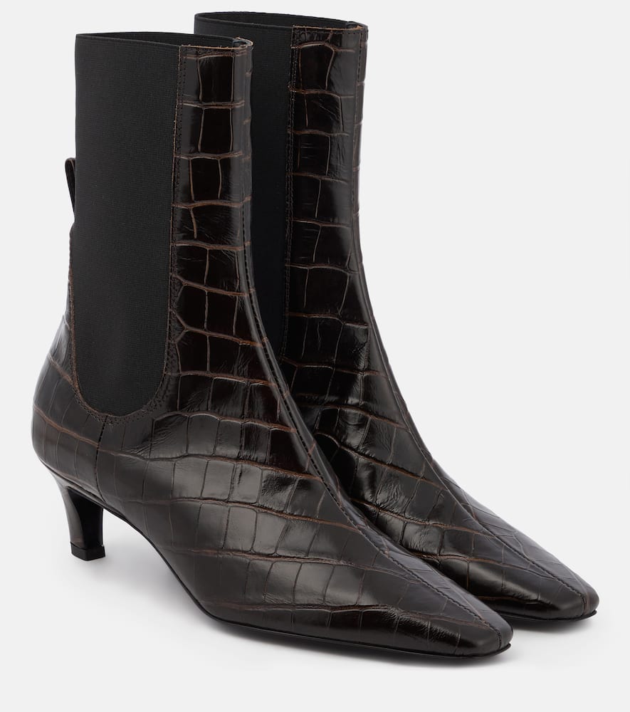 Totême Croc-effect Leather Ankle Boots In Brown