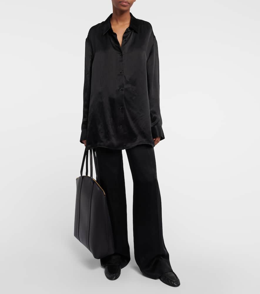 The Row Dante Leather Tote In Black Shg