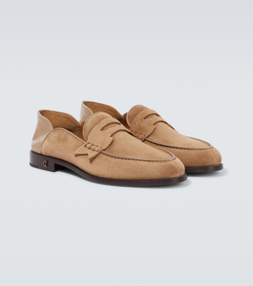 Christian Louboutin Men's Penny No Back Suede Penny Loafers In Grey