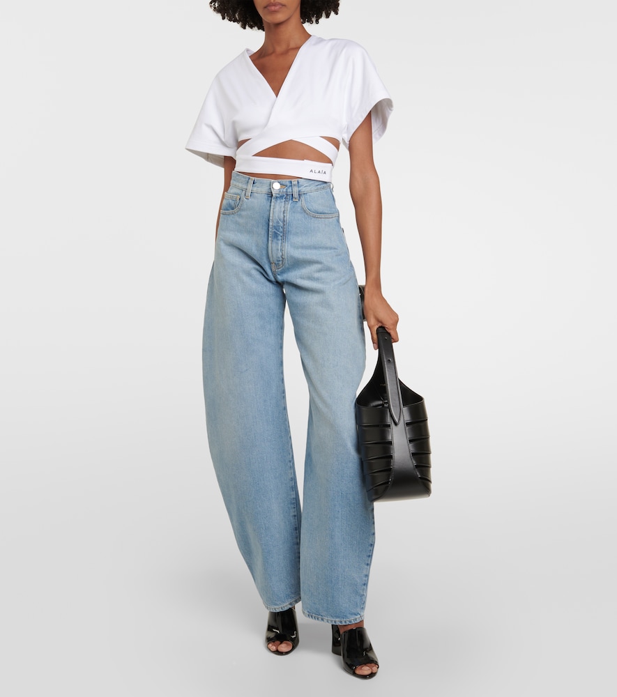 Alaïa Logo cotton jersey crop top