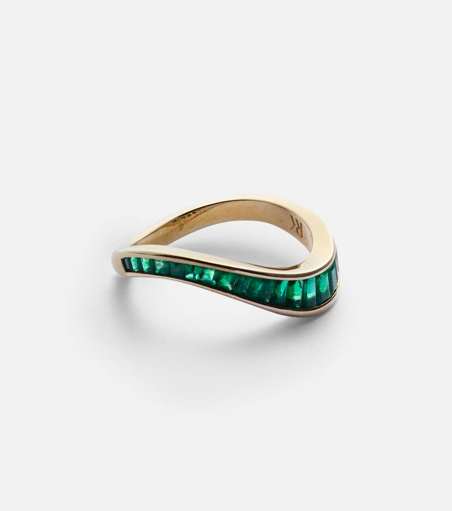 Rainbow K Wave 9kt gold rind with emeralds