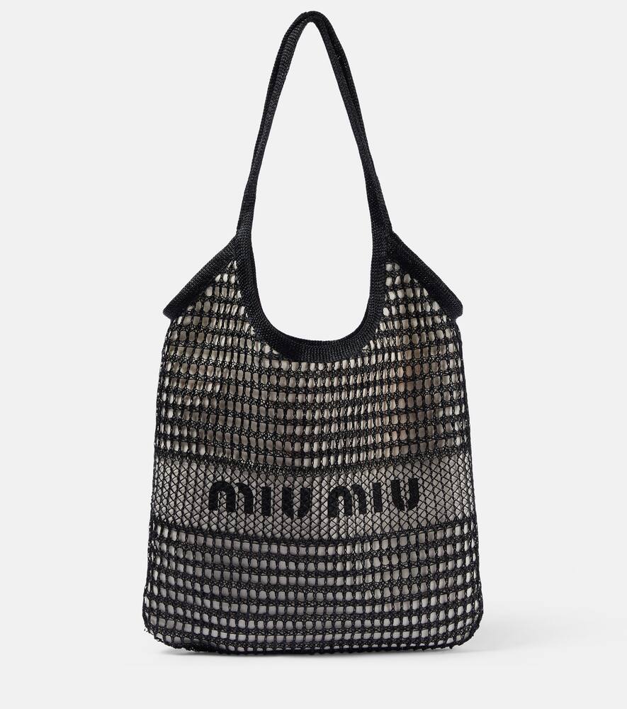Miu Miu Logo leather-trimmed crochet tote bag